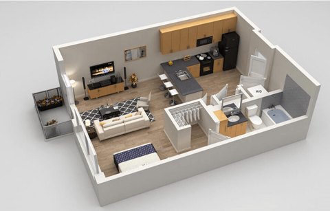 Floor plan for studio, 1 bath, 548 sqft
